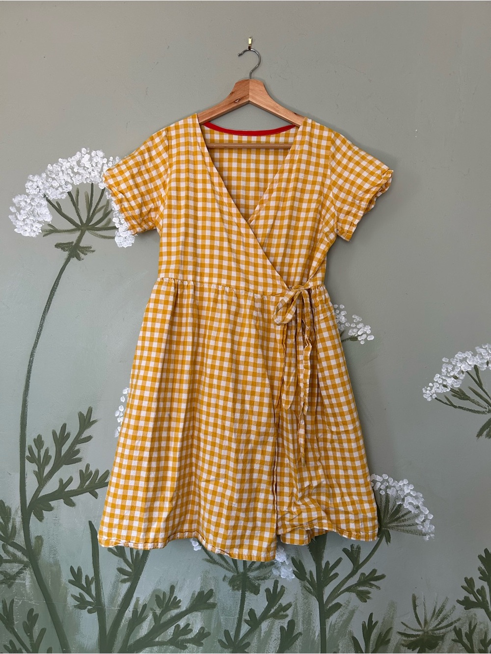 Handmade Sunflower Yellow Gingham Wrap Dress